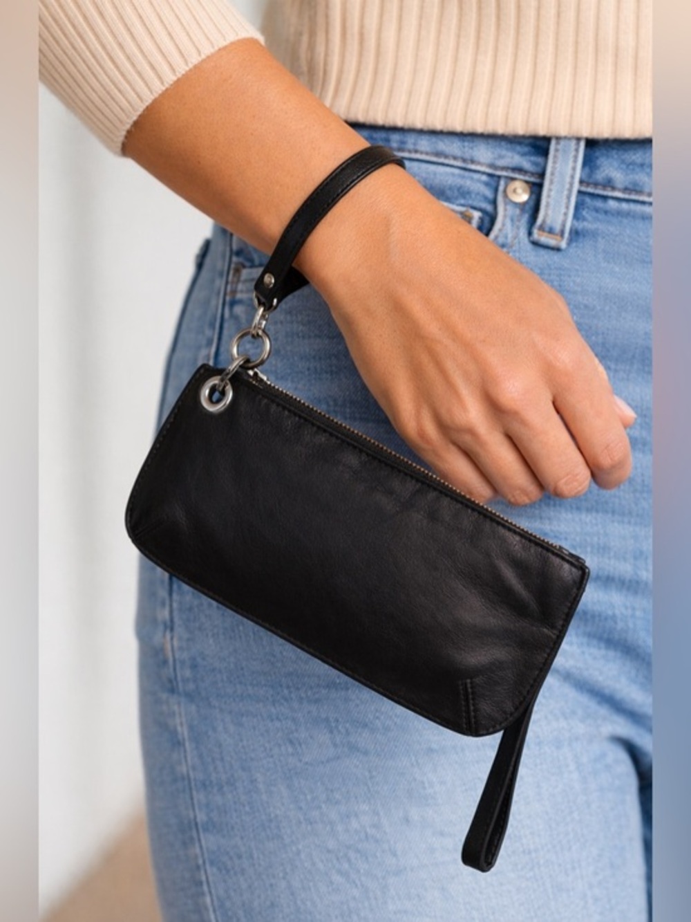 Vintage Old Navy Buttery Genuine Leather Wristlet Clutch Black Rare Y2K